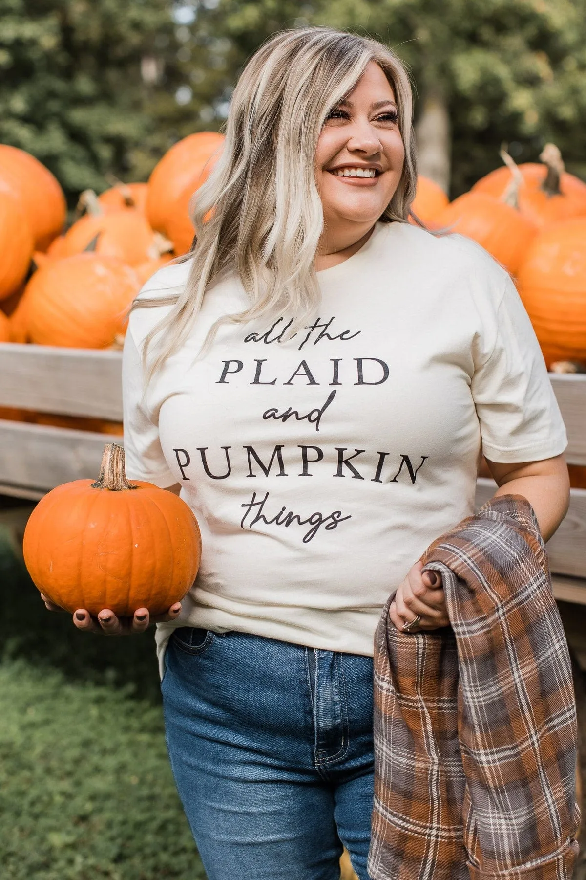 "All The Plaid And Pumpkin Things" Graphic Tee- Cream