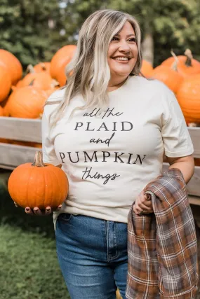 "All The Plaid And Pumpkin Things" Graphic Tee- Cream