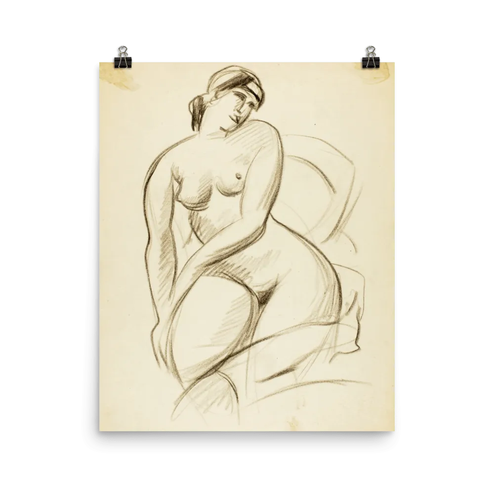 "Pencil sketch of seated female" Art Print