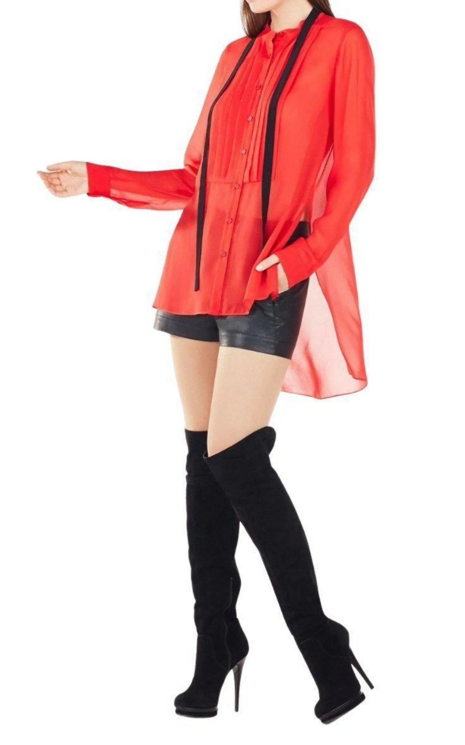 Red Berry Kristian Pleated Button-Up Shirt