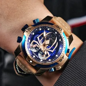 Reef Tiger/RT New Design Men's Sports Automatic Watch Spider Dial Years, Moon, Perpetual Calendar, Leather Watch, RGA3532SP