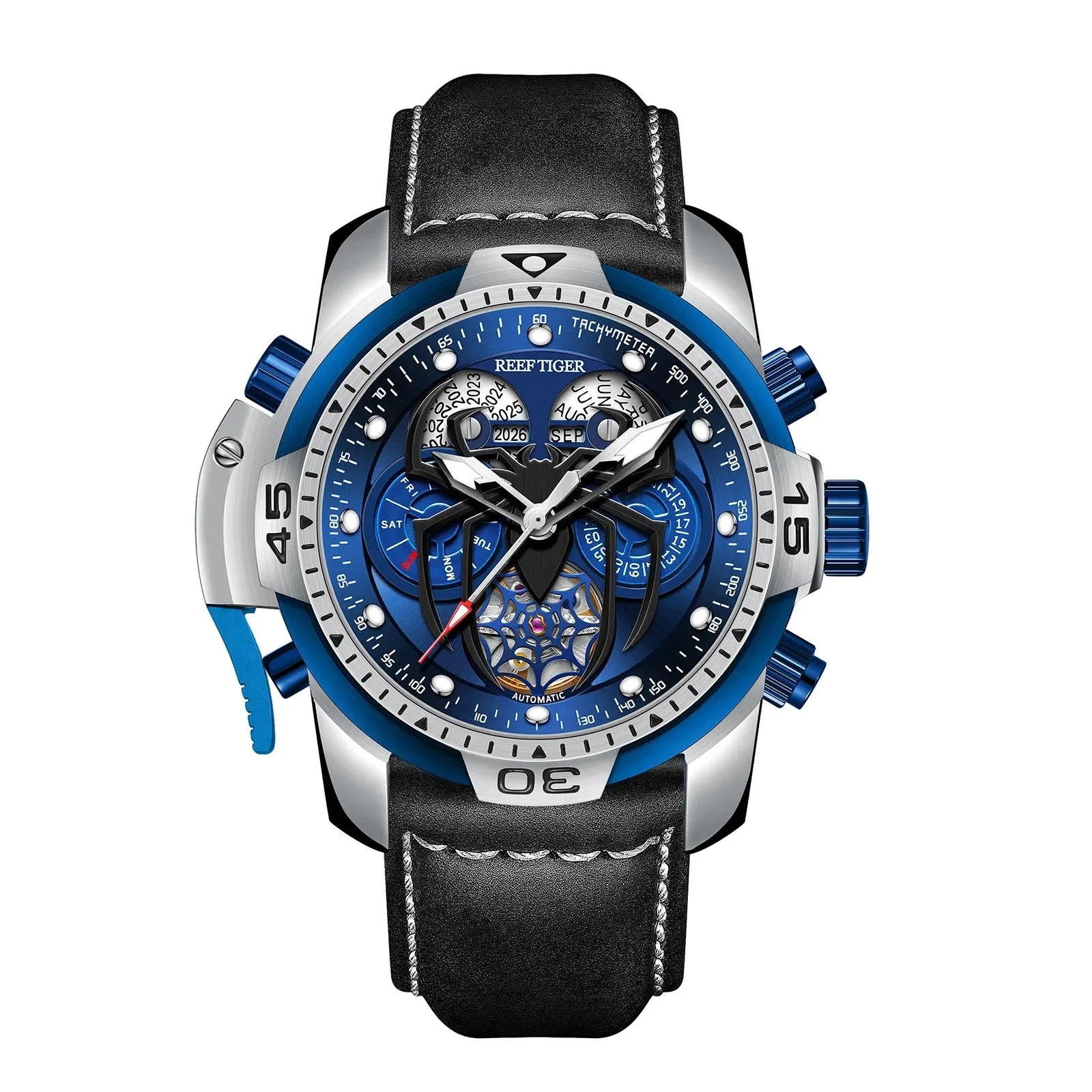 Reef Tiger/RT New Design Men's Sports Automatic Watch Spider Dial Years, Moon, Perpetual Calendar, Leather Watch, RGA3532SP