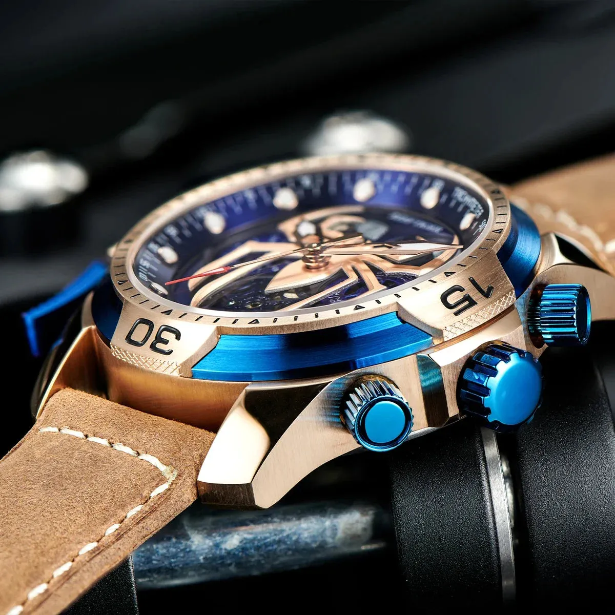 Reef Tiger/RT New Design Men's Sports Automatic Watch Spider Dial Years, Moon, Perpetual Calendar, Leather Watch, RGA3532SP
