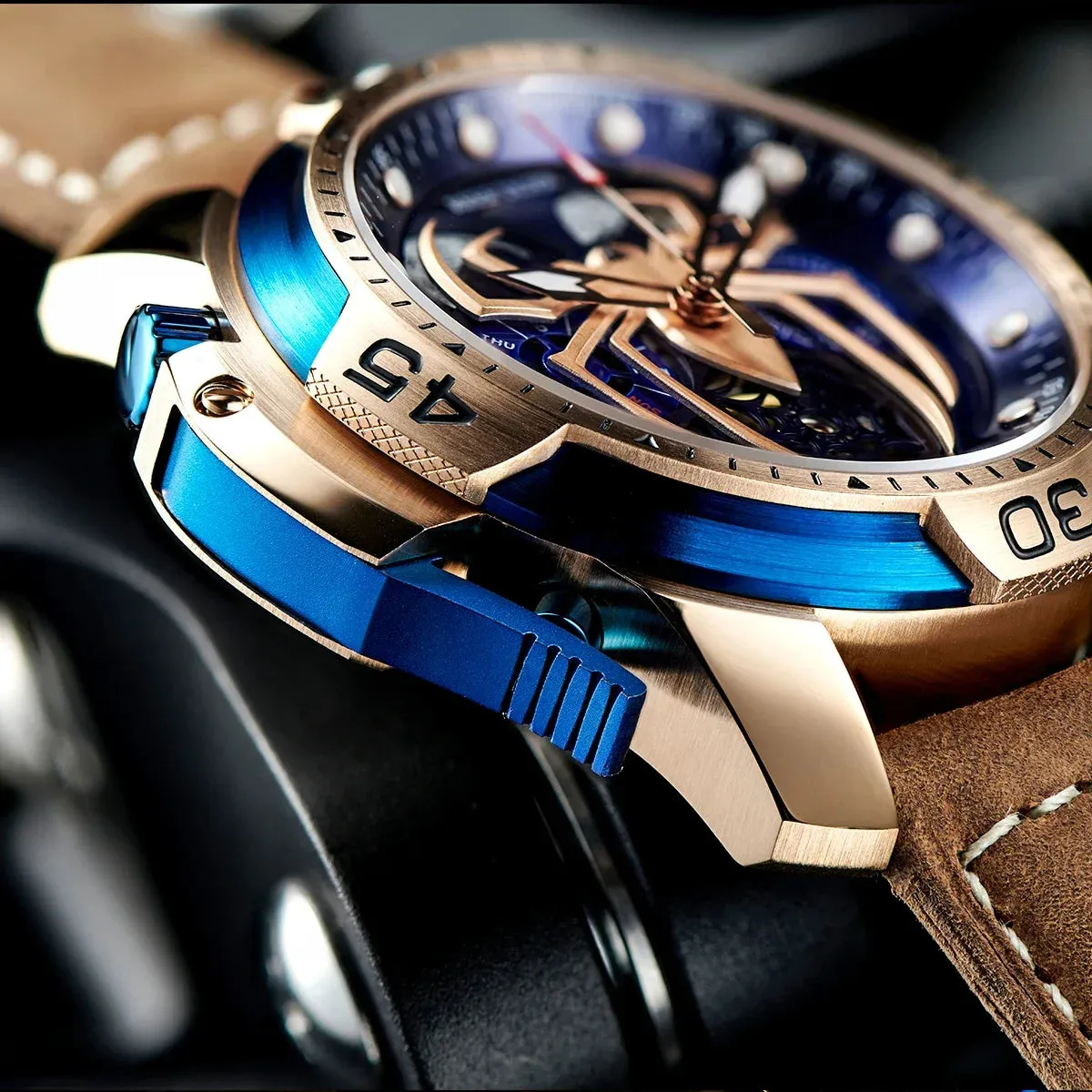 Reef Tiger/RT New Design Men's Sports Automatic Watch Spider Dial Years, Moon, Perpetual Calendar, Leather Watch, RGA3532SP