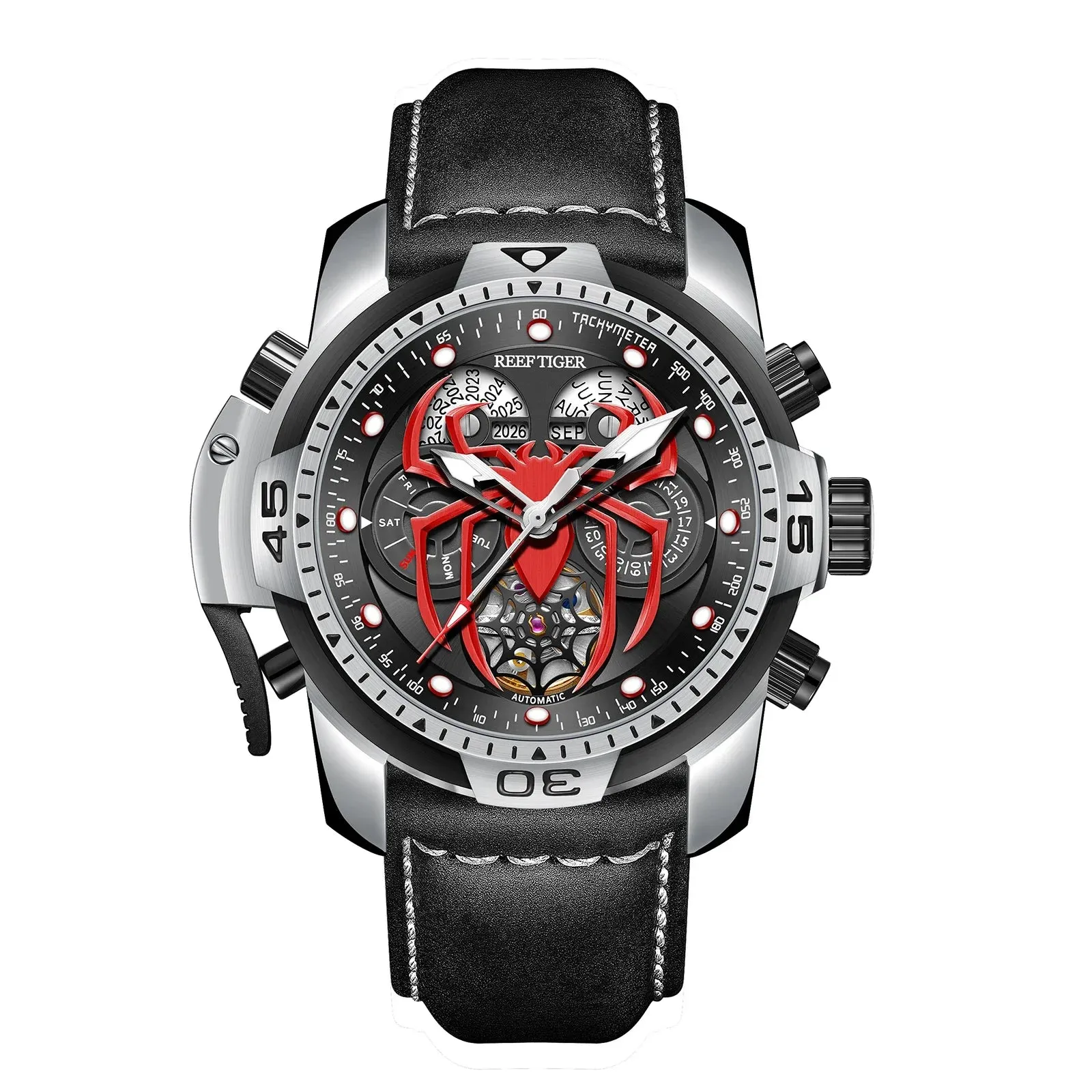 Reef Tiger/RT New Design Men's Sports Automatic Watch Spider Dial Years, Moon, Perpetual Calendar, Leather Watch, RGA3532SP