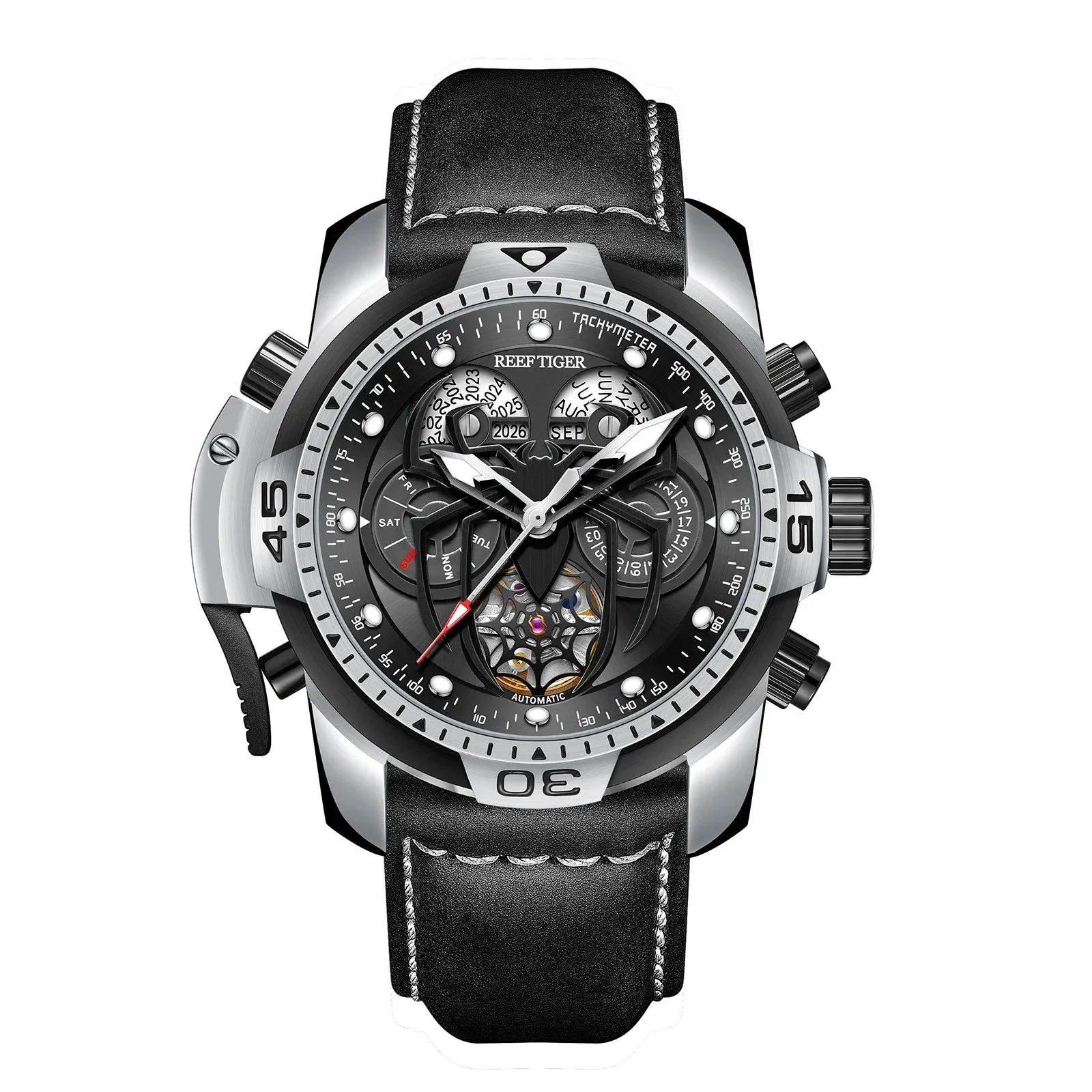 Reef Tiger/RT New Design Men's Sports Automatic Watch Spider Dial Years, Moon, Perpetual Calendar, Leather Watch, RGA3532SP