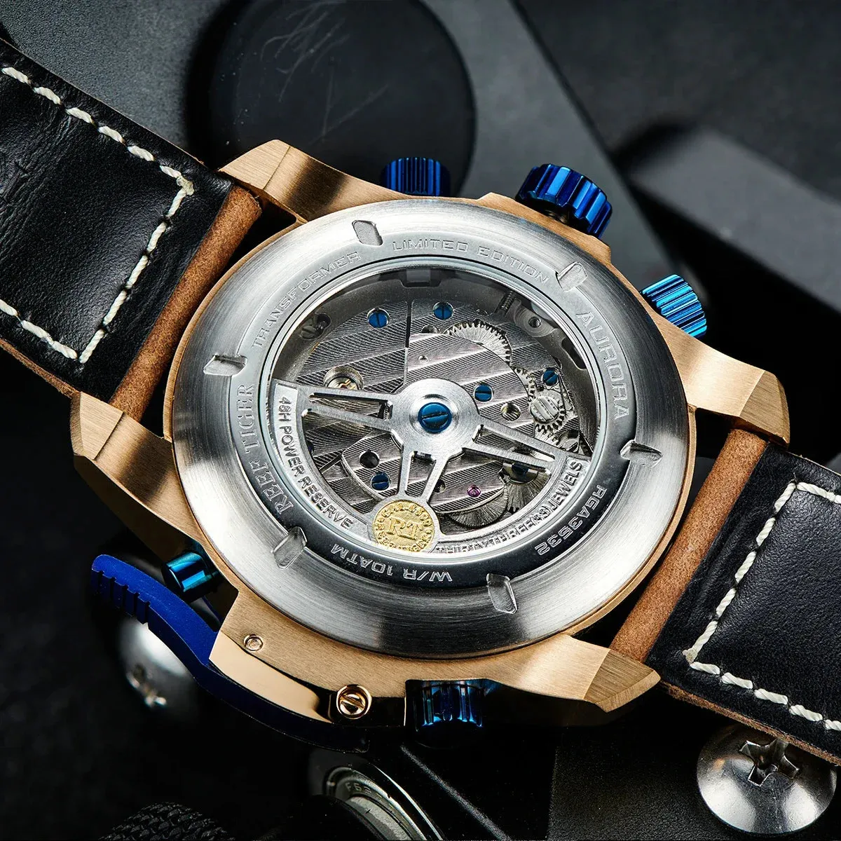 Reef Tiger/RT New Design Men's Sports Automatic Watch Spider Dial Years, Moon, Perpetual Calendar, Leather Watch, RGA3532SP