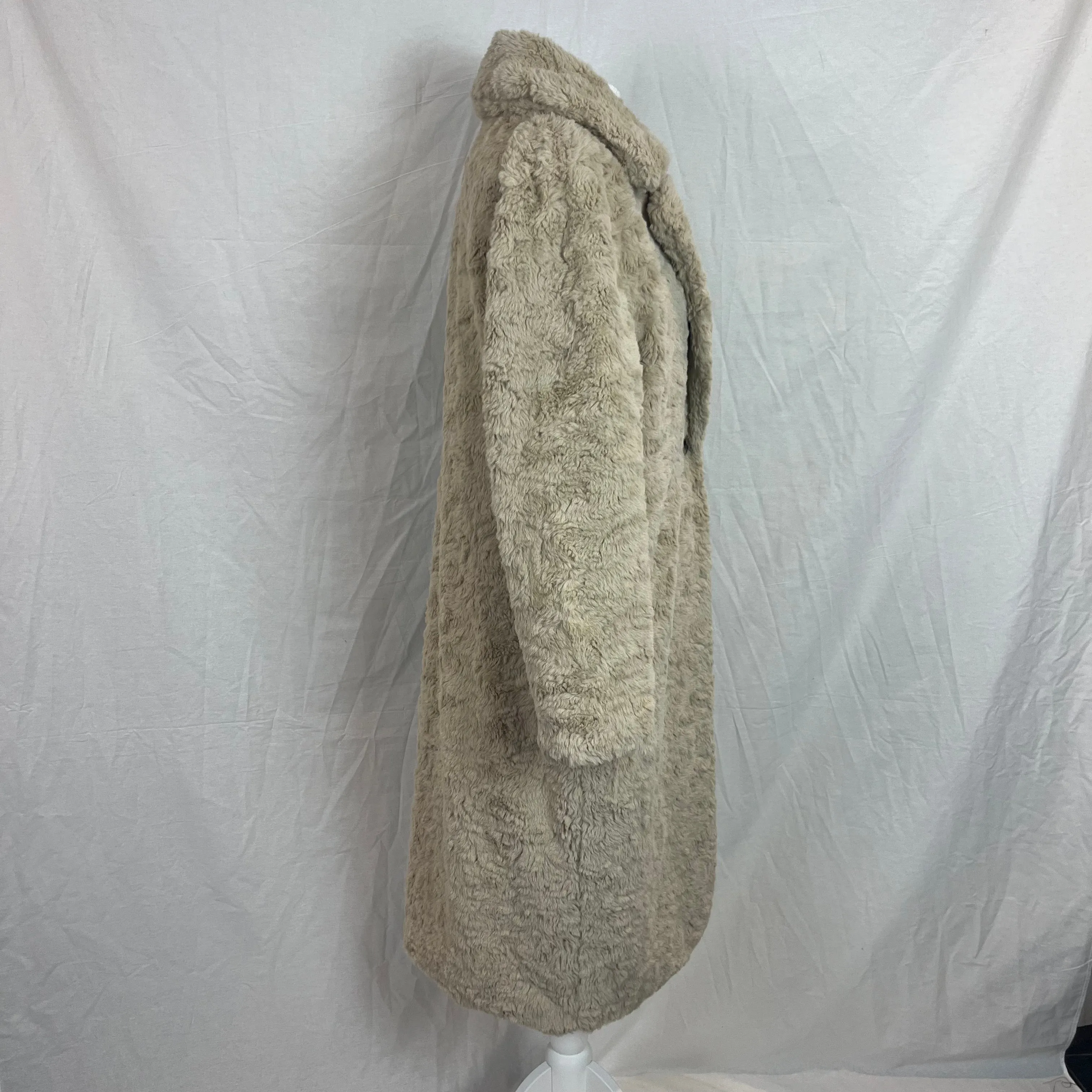 Reformation Deep Cream Textured Faux Fur Coat S
