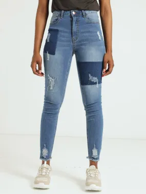 Rip & Repair Patch Skinny Jean - Dark Wash Ink
