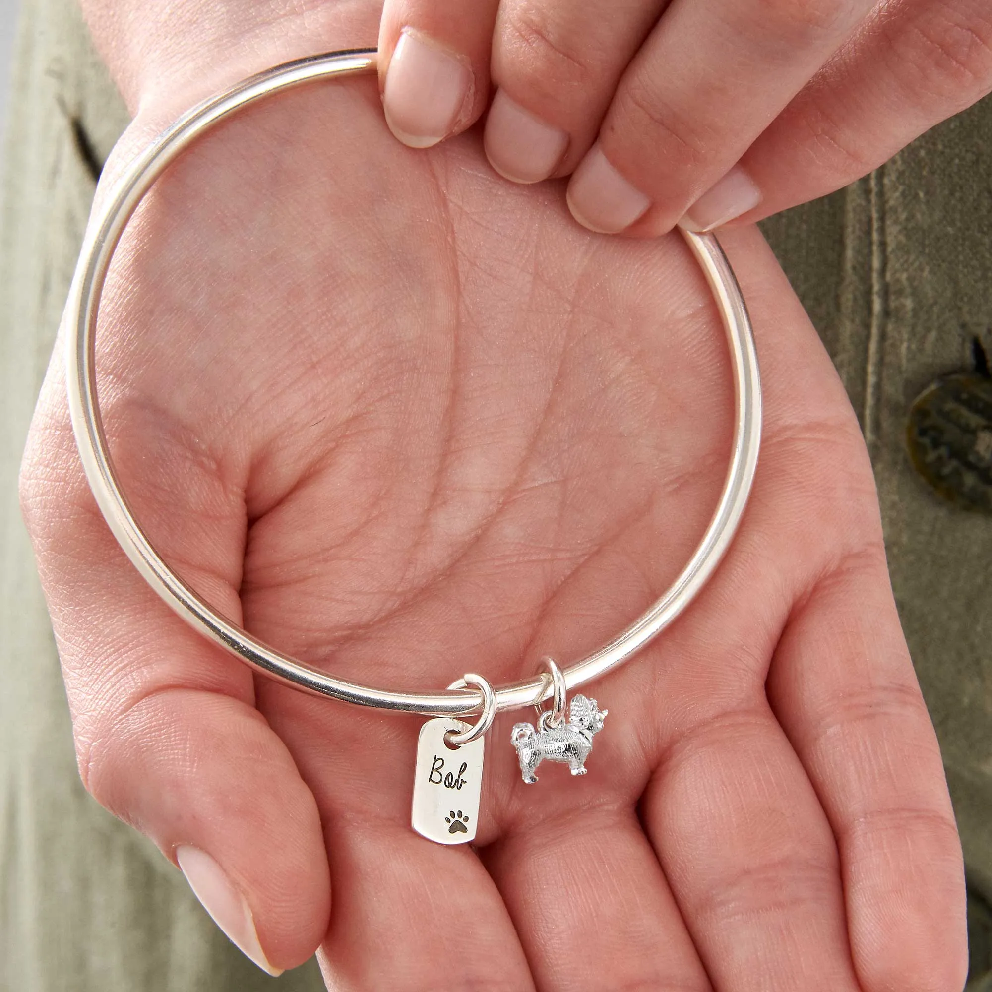 Shih Tzu Personalised Dog Tag Silver Bangle