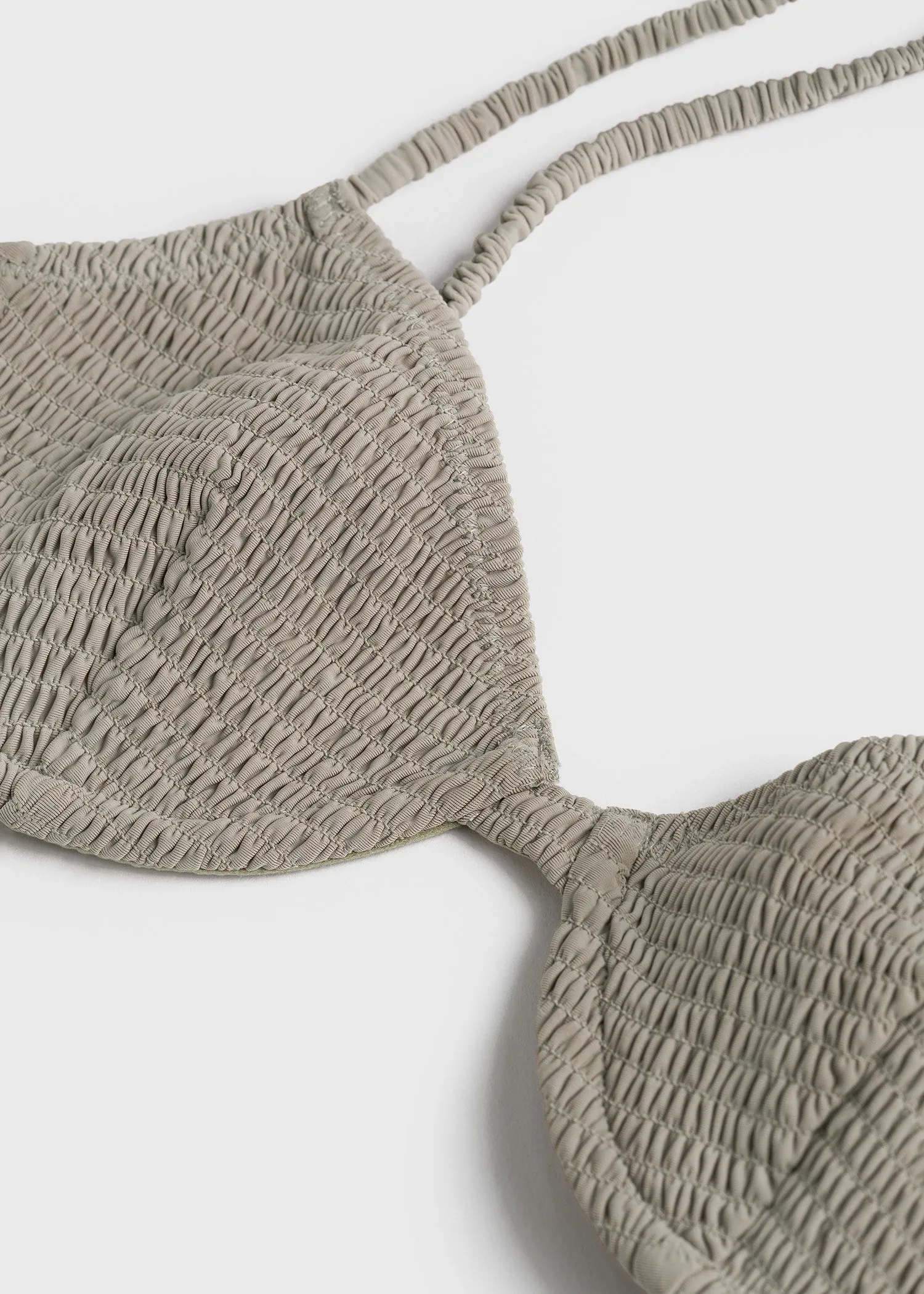Smocked half-cup bikini top dove