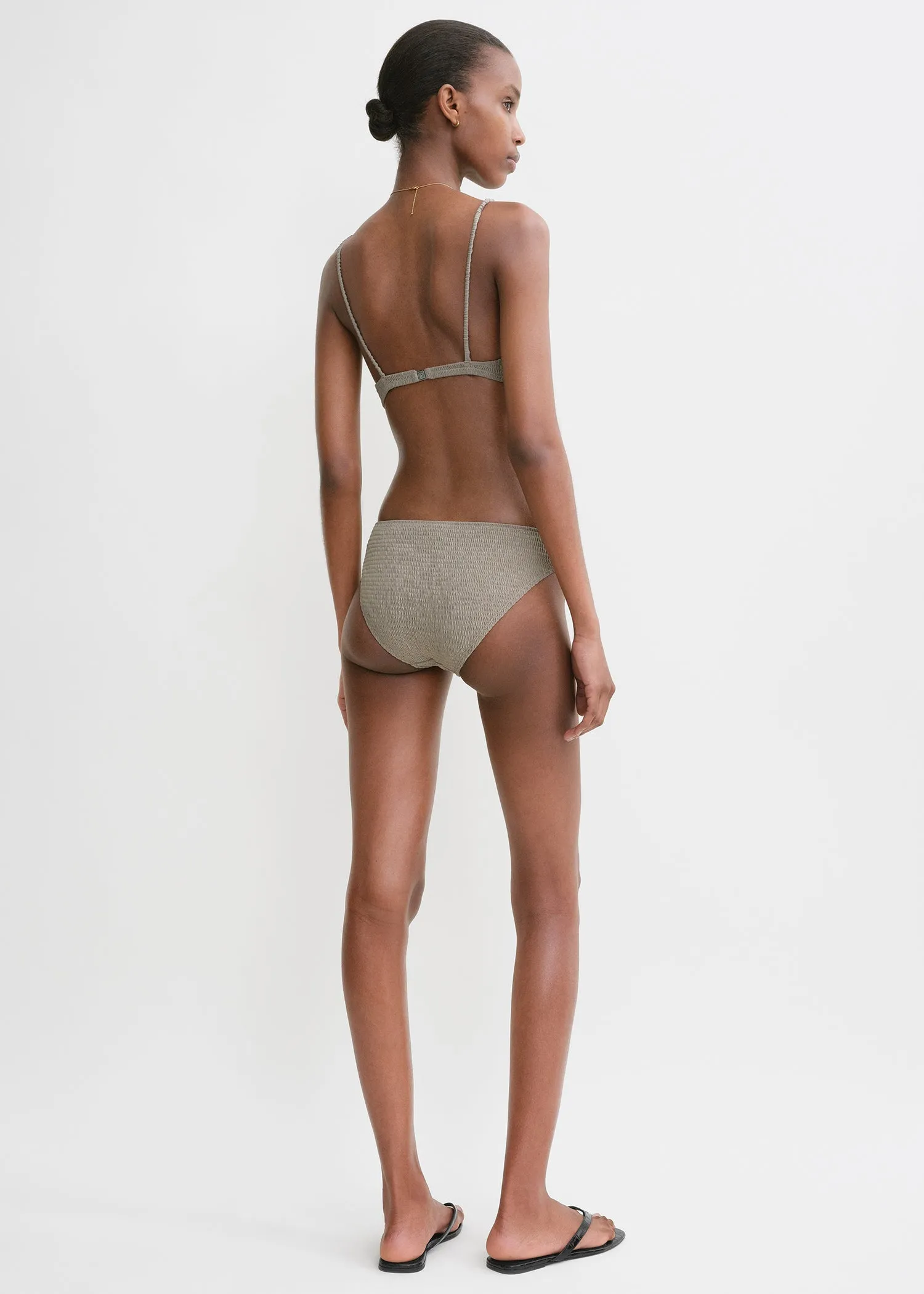 Smocked half-cup bikini top dove