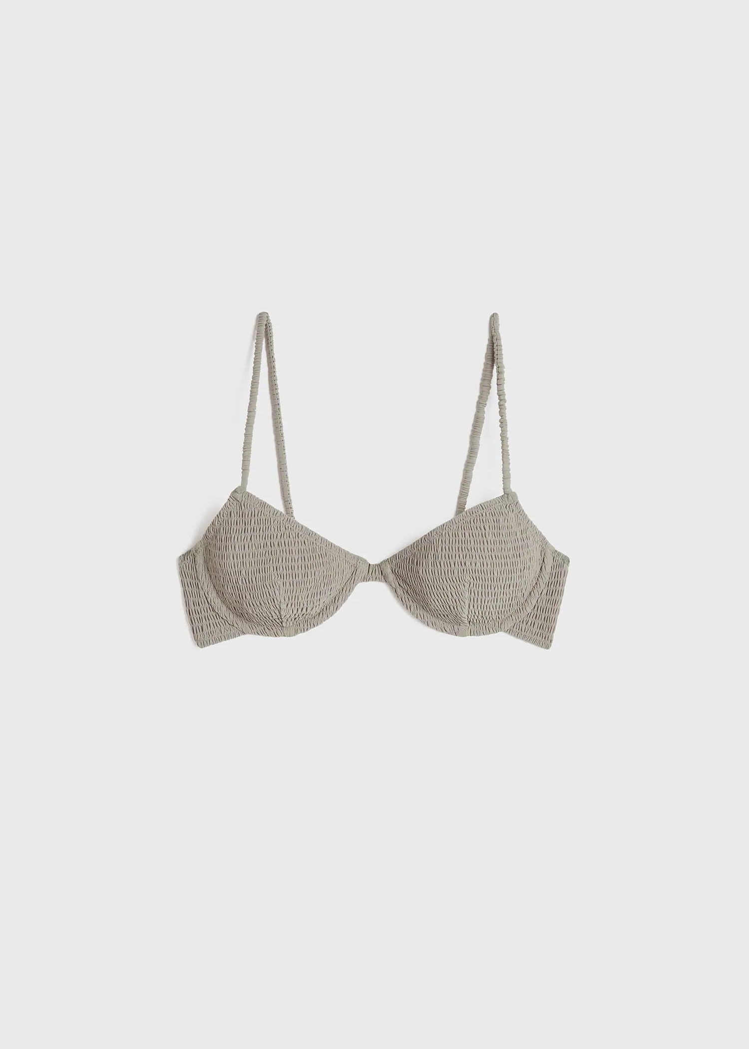 Smocked half-cup bikini top dove