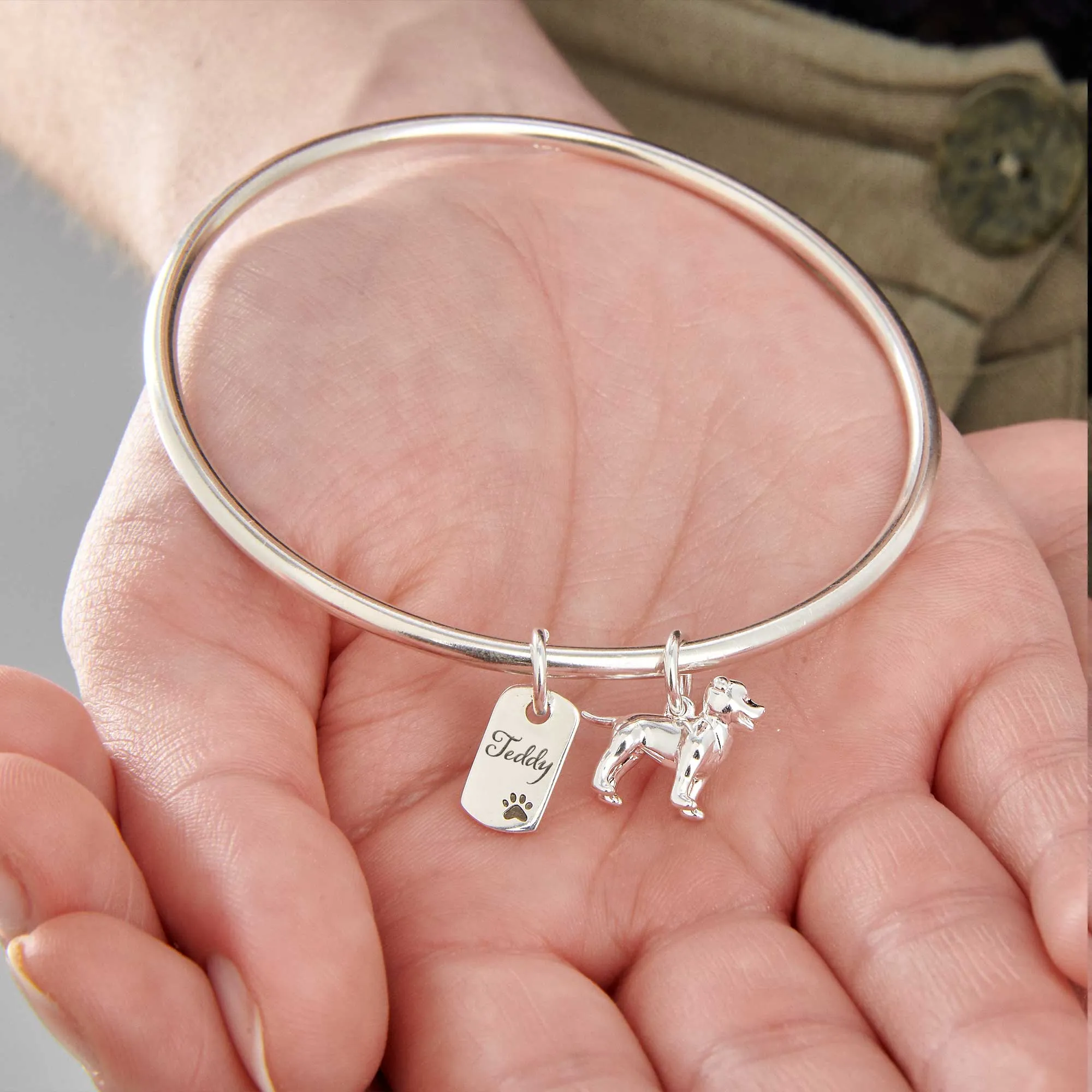 Staffordshire Bull Terrier Personalised Dog Tag Silver Bangle