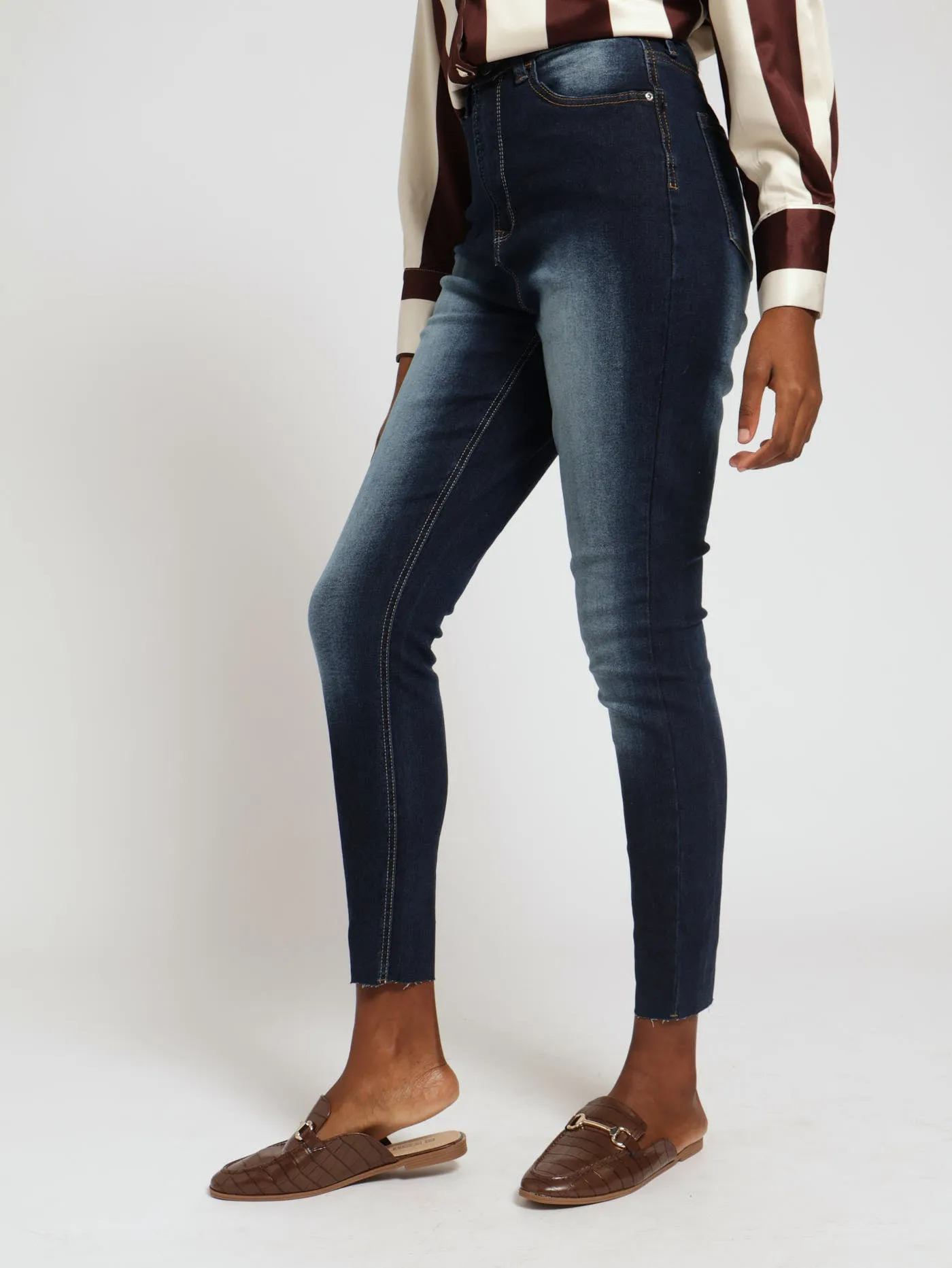 Super High Rise Abraised Skinny Jean - Dark Wash/White