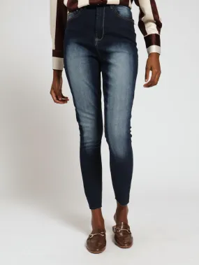 Super High Rise Abraised Skinny Jean - Dark Wash/White
