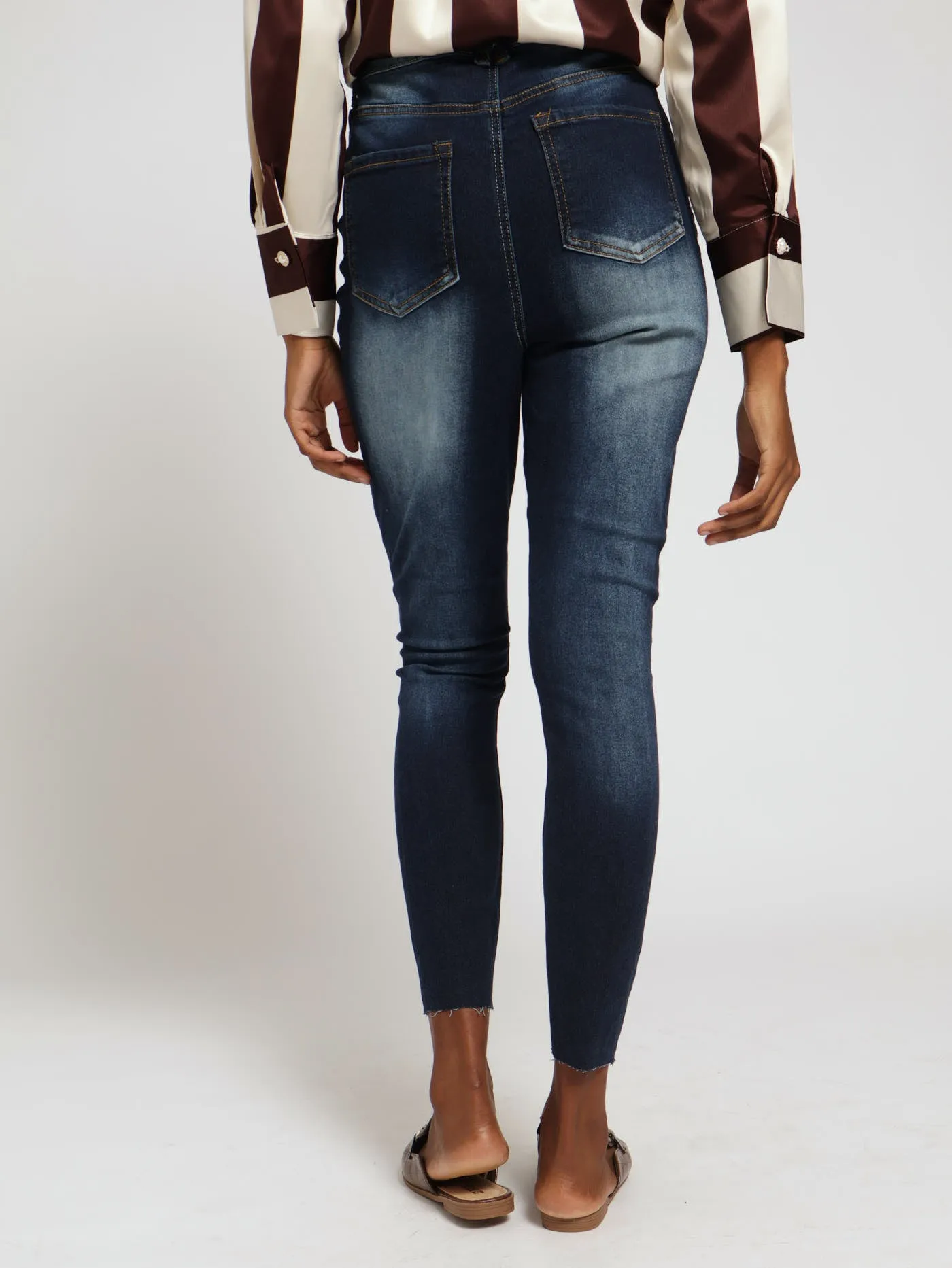 Super High Rise Abraised Skinny Jean - Dark Wash/White
