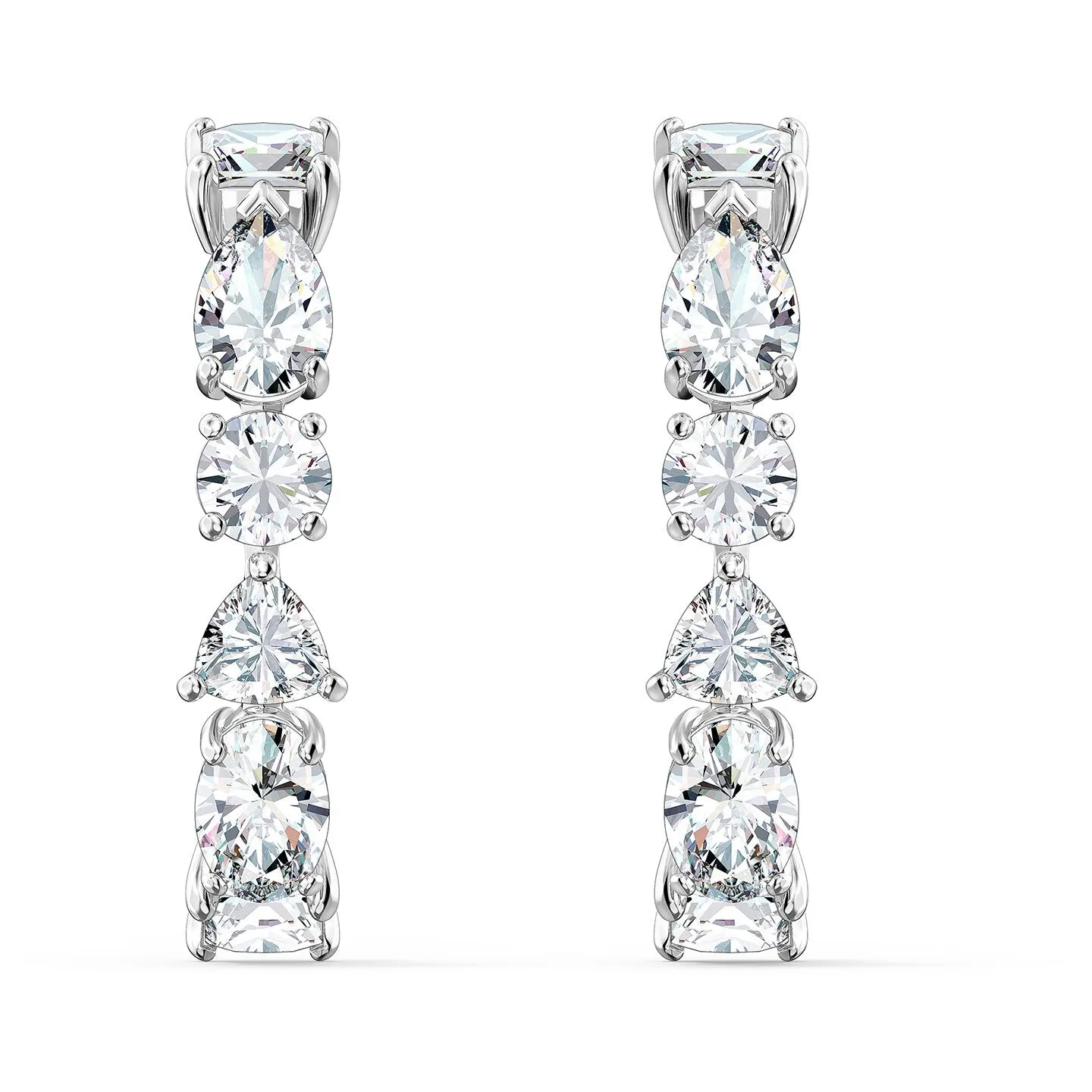 TENNIS DELUXE MIXED PIERCED EARRINGS, WHITE, RHODIUM PLATED