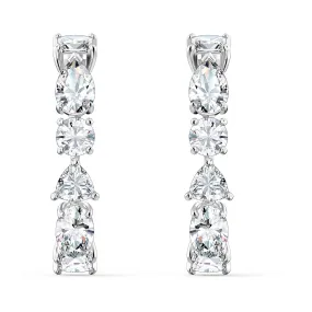 TENNIS DELUXE MIXED PIERCED EARRINGS, WHITE, RHODIUM PLATED