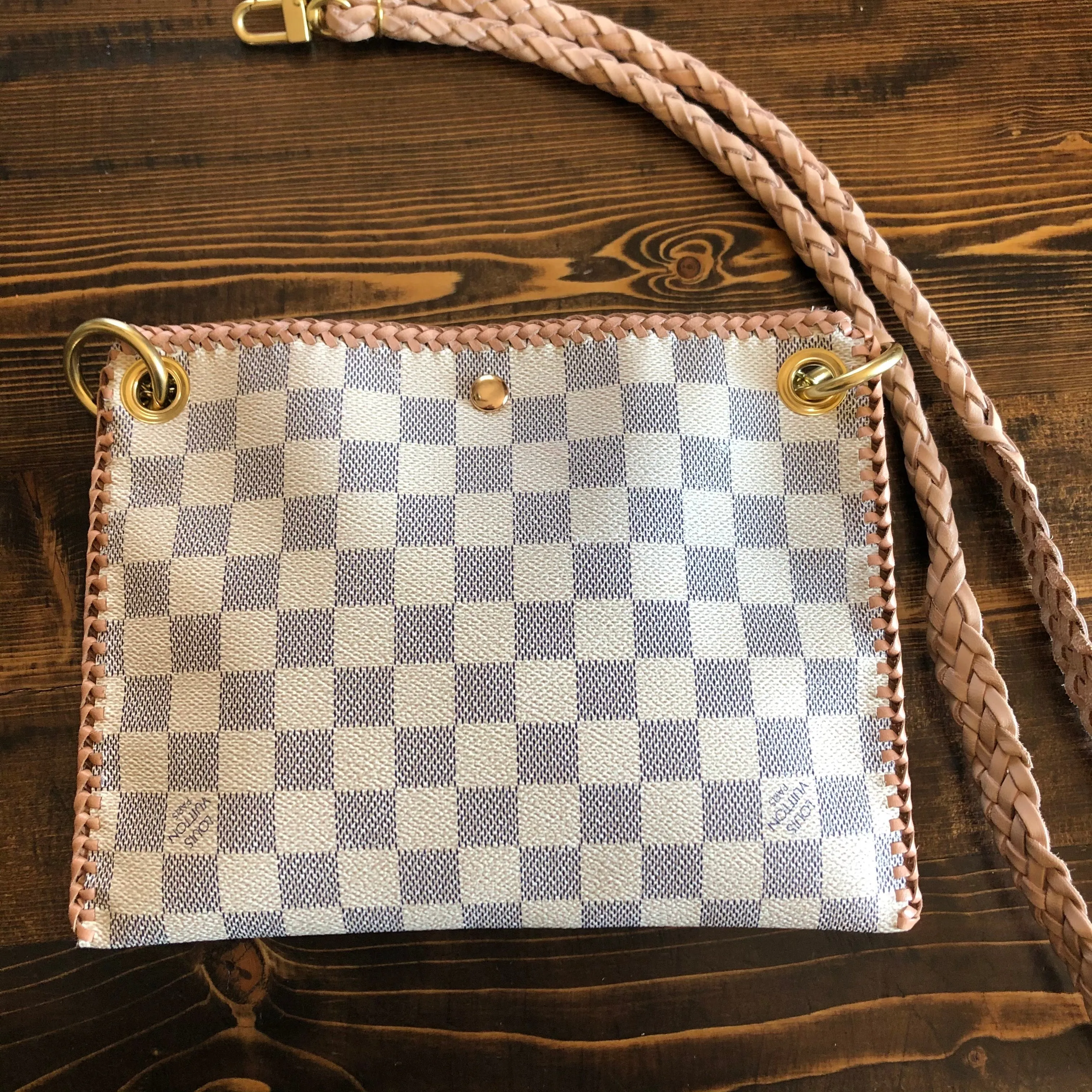The Nuthatch - Vintage Damier Azur Shoulder Bag with Gold Crossbody Chain