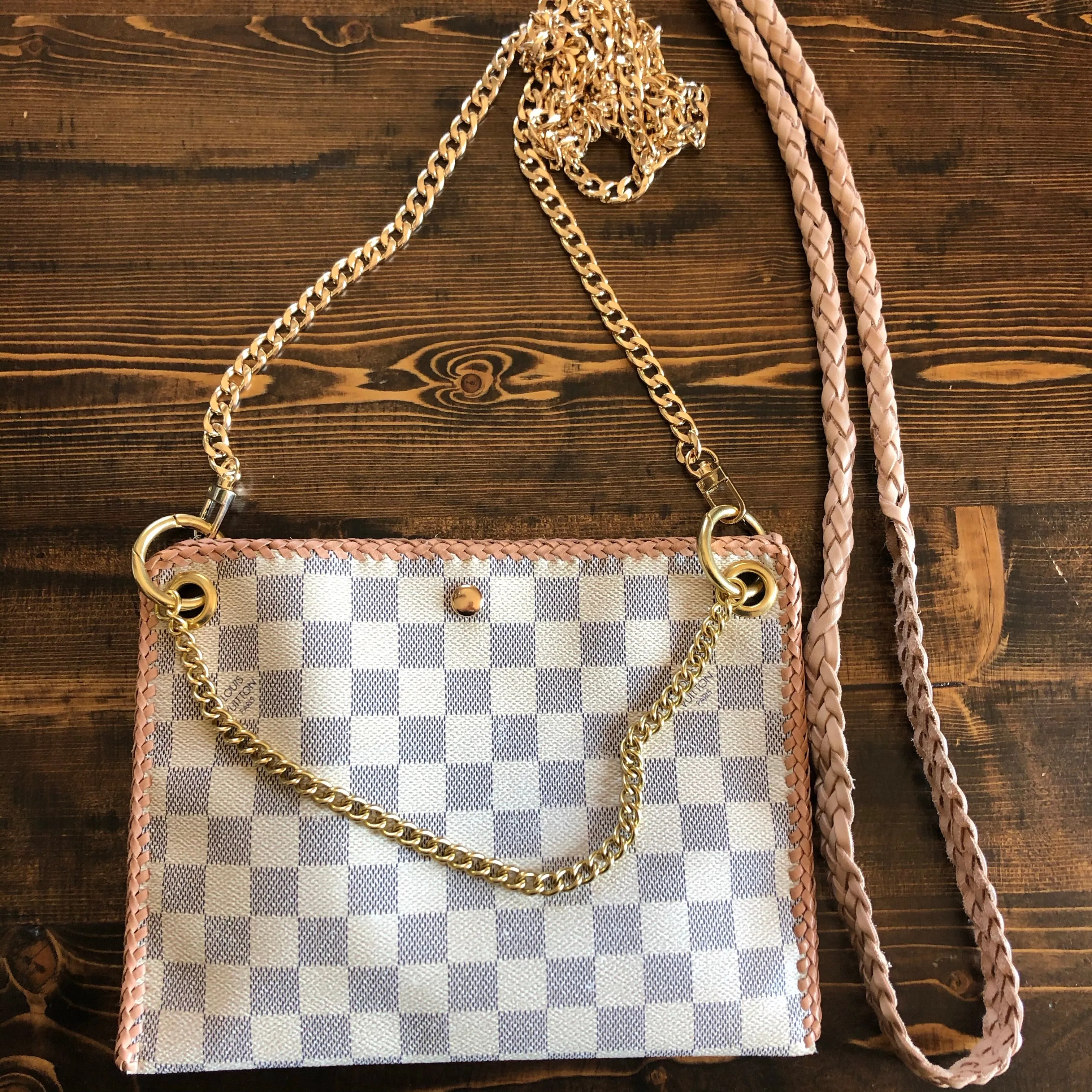 The Nuthatch - Vintage Damier Azur Shoulder Bag with Gold Crossbody Chain