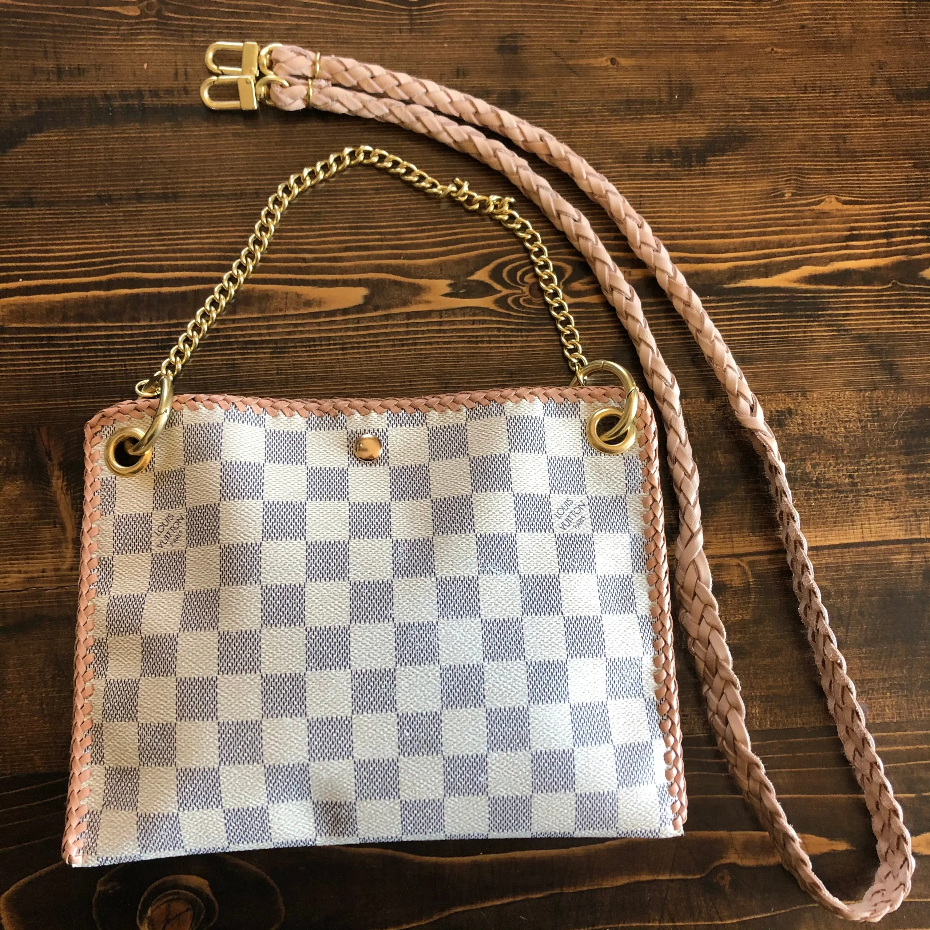The Nuthatch - Vintage Damier Azur Shoulder Bag with Gold Crossbody Chain