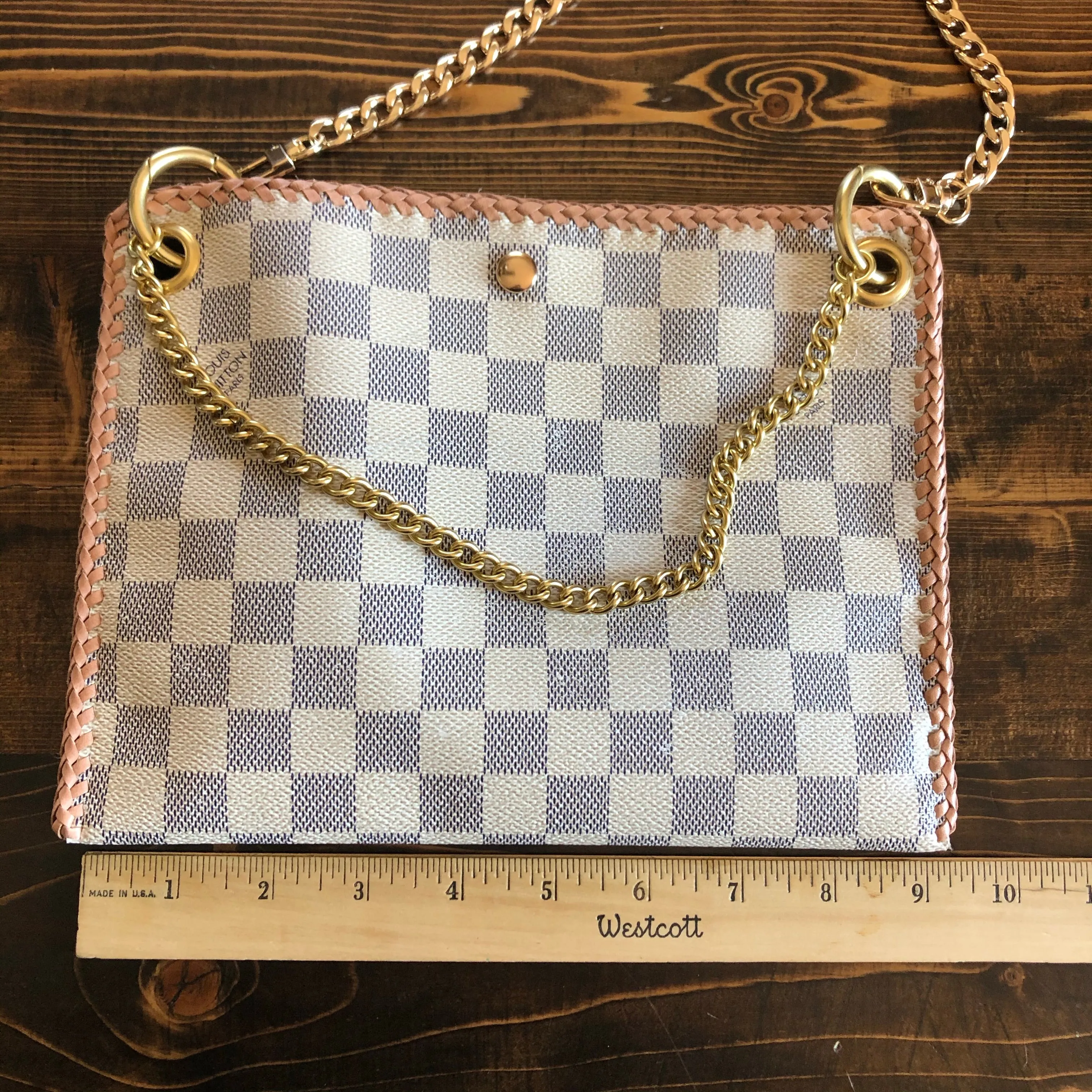 The Nuthatch - Vintage Damier Azur Shoulder Bag with Gold Crossbody Chain