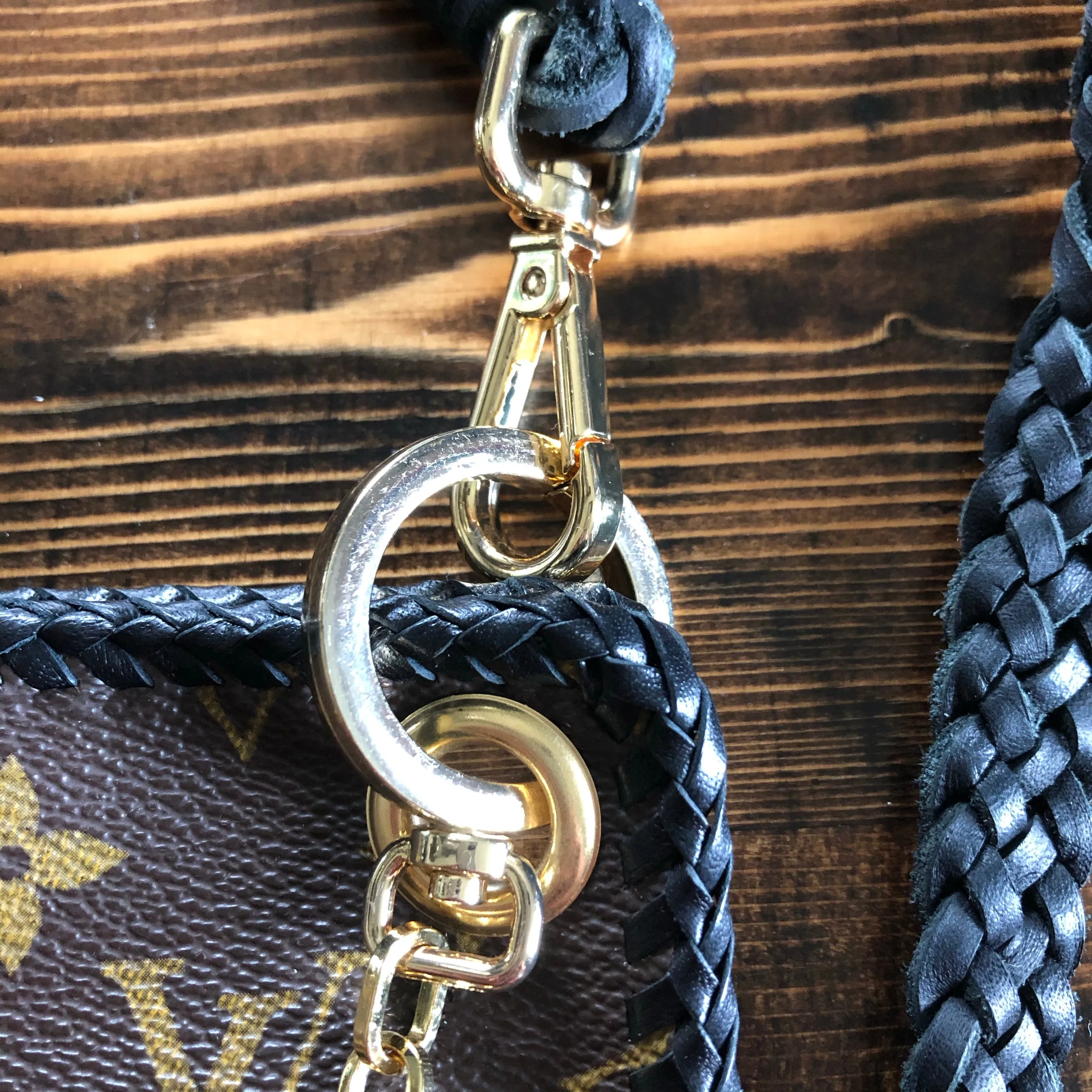 The Nuthatch - Vintage Monogram in Black Crossbody (Gold Hardware)