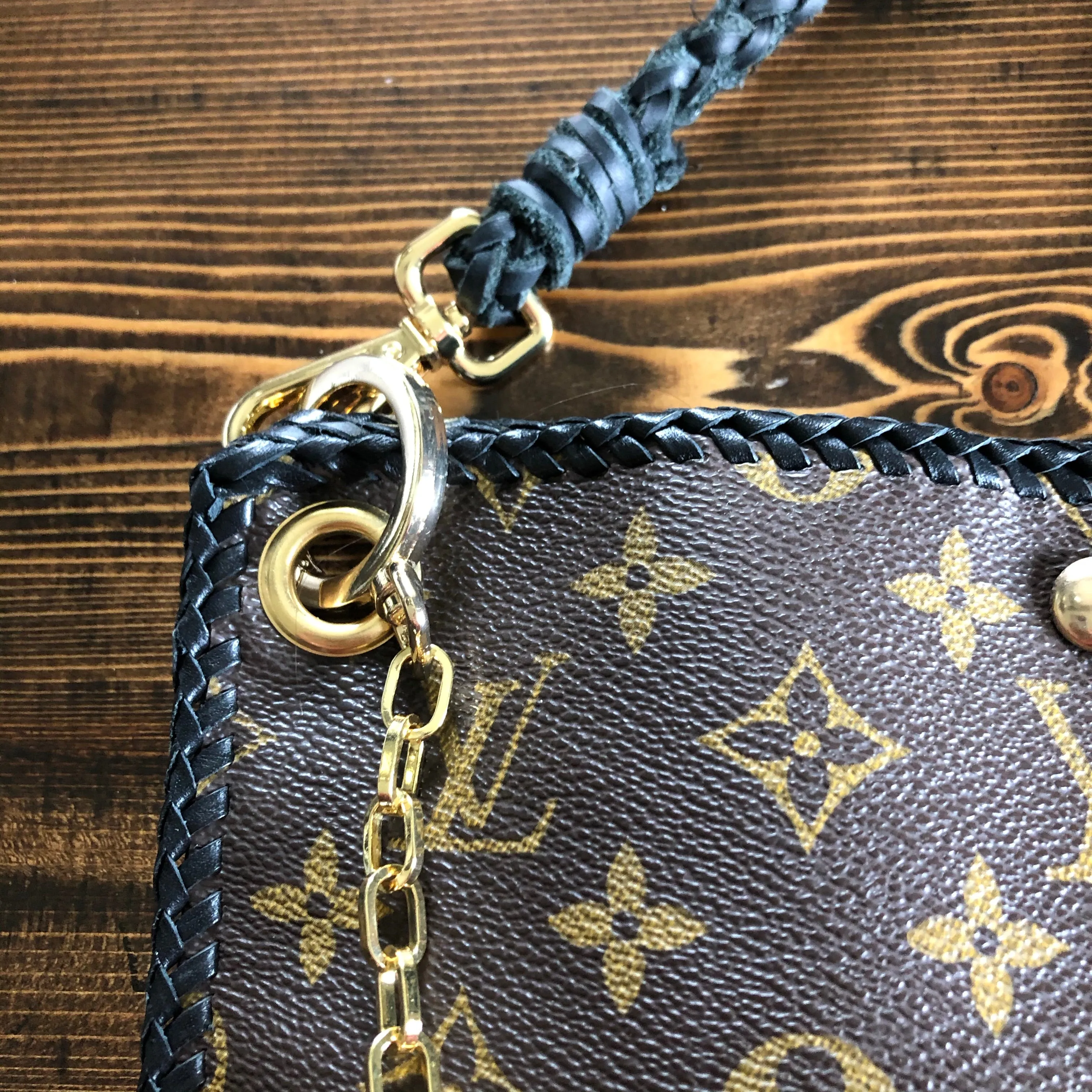 The Nuthatch - Vintage Monogram in Black Crossbody (Gold Hardware)