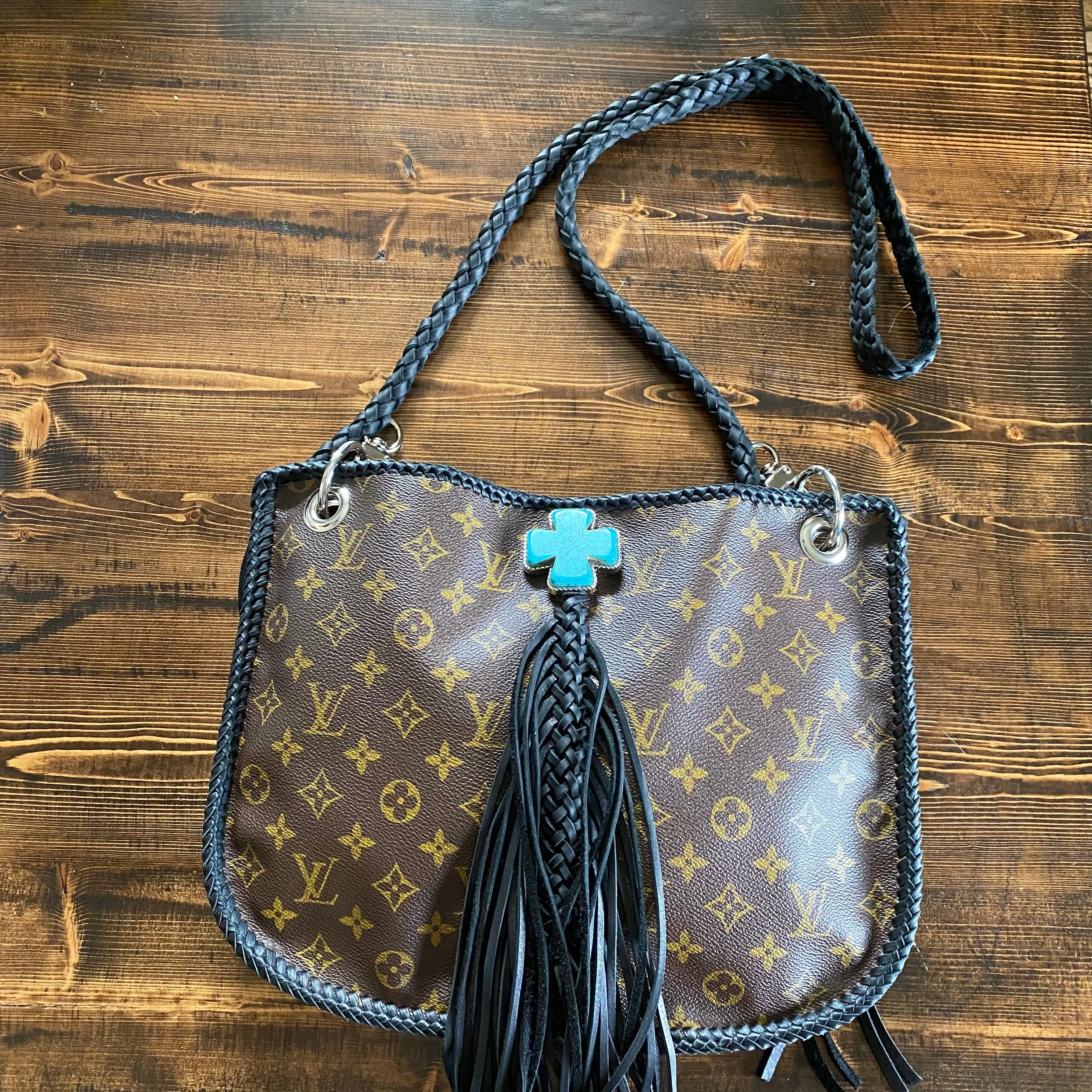 The XL Peacock - Black Monogram Hobo Crossbody - Silver Hardware