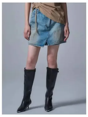 Tilted mini denim skirt blue domestic product