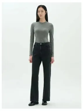 Women s Drape Denim Wide Straight Fit 5 Pocket Jeans Washed Black Domestic Product