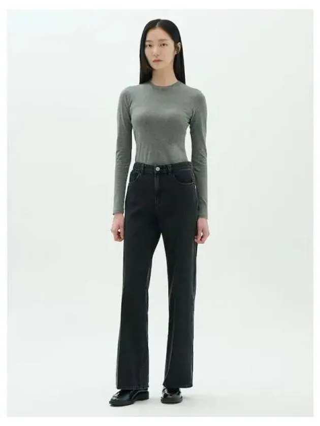 Women s Drape Denim Wide Straight Fit 5 Pocket Jeans Washed Black Domestic Product