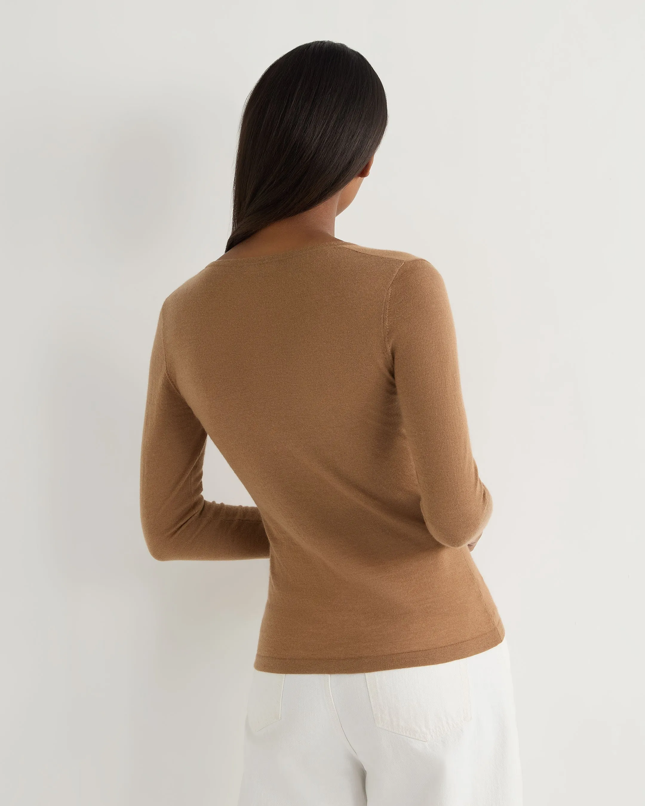 Women's Imogen Superfine Cashmere V Neck Sweater Dark Camel Brown