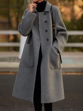 Women's Wool Blend Coat Winter Coat Long Pea Coat Fall Single Breasted Overcoat with Pockets Windproof Warm Trench Coat Casual Jacket Long Sleeve