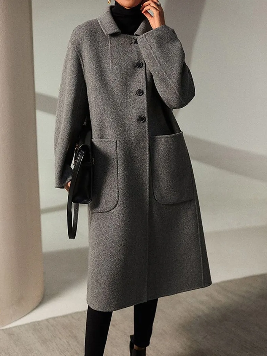 Women's Wool Blend Coat Winter Coat Long Pea Coat Fall Single Breasted Overcoat with Pockets Windproof Warm Trench Coat Casual Jacket Long Sleeve